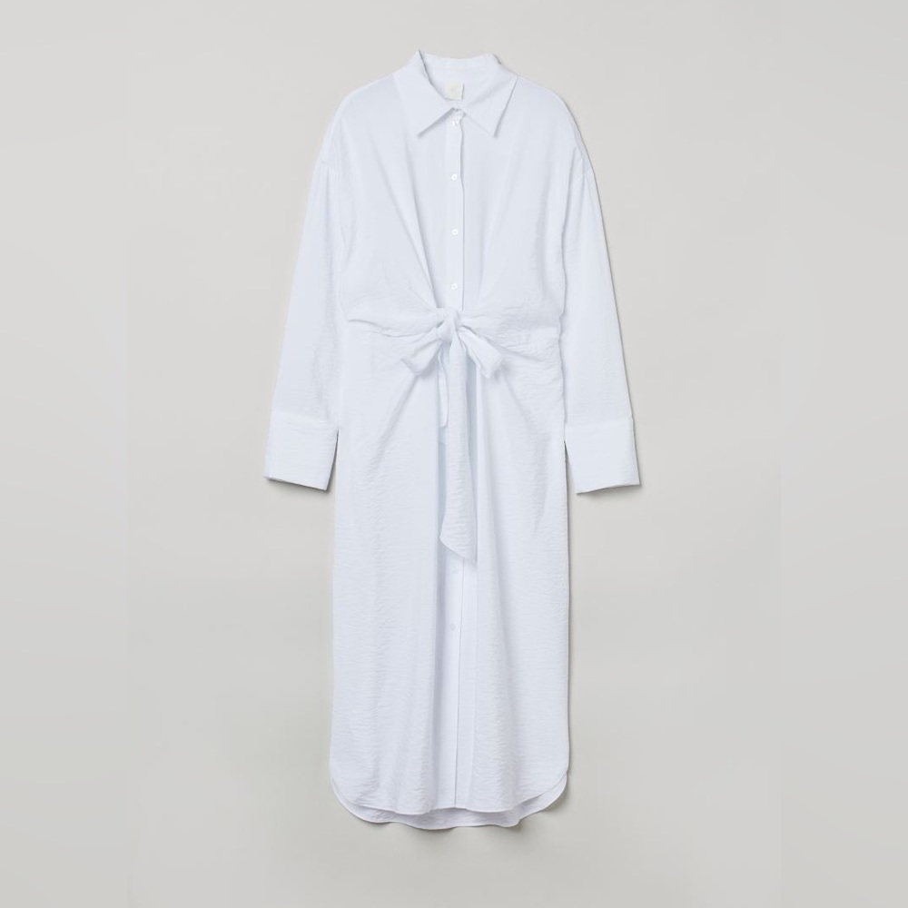 H&M White Midi Shirt Dress with Front Tie